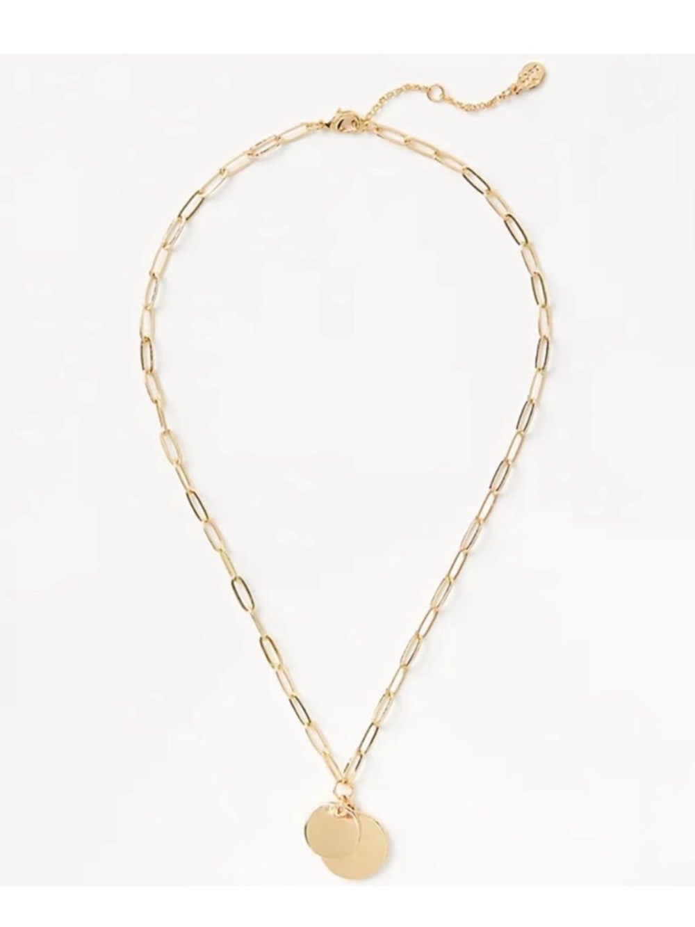 Gold Paperclip Chain Necklace with Double Disc Pendant - Women Jewelry